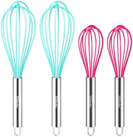 Webake 8 Inch and 10 Inch Silicone Whisk Set of 4, Egg Beater Whisk