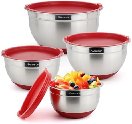 MARSKITOP Stainless Steel Mixing Bowls with Lids Set, Size 5, 3, 2