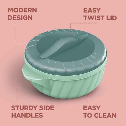 Milton Flora Regular Set Insulated Inner Steel Casserole for Roti 3Pc (750ml 1.25L & 2.1L) Hot Box for Kitchen, Hot Pot with Lid Chapati Box, Roti Casserole, Serving Boxes, Hotcase, Light Green
