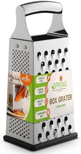 Spring Chef Stainless Steel Cheese Grater, Large Box Grater for