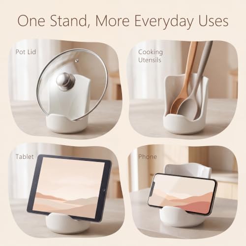 Upright Ceramic Spoon Rest, White Kitchen Cooking Spoon Holder
