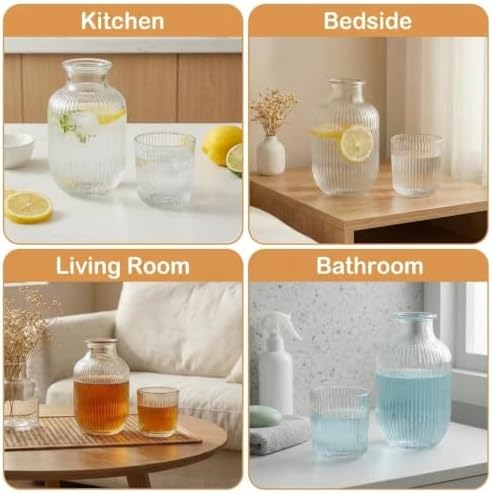 Vintage Bedside Water Carafe and Glass Set, Glass Bedside Carafe with