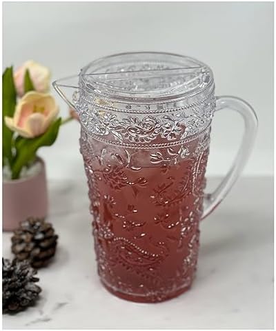 Leading Ware 2.5 Quarts Water Pitcher with Lid, Paisley Unbreakable