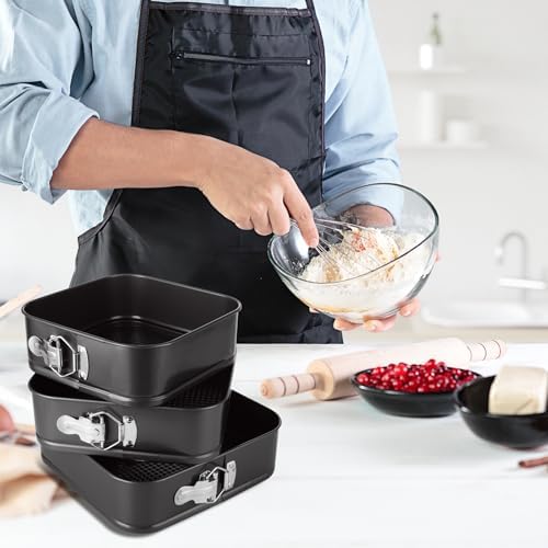 Square Springform Pan Set of 3, Nonstick 8/9/10 Inch