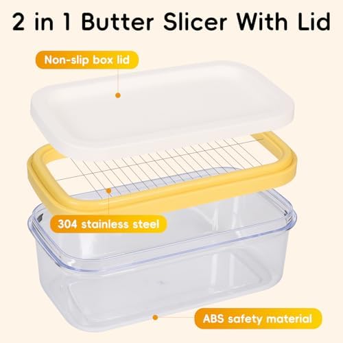 Butter Slicer Cutter and Keeper, Clear Butter Container with Lid