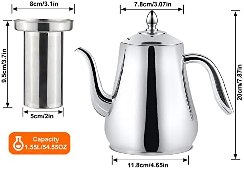 SANQIAHOME 1550ml Stainless Steel Teapot with Infuser,tall slim teapot