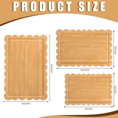 3 Pcs Bamboo Scalloped Cutting Boards with Holder