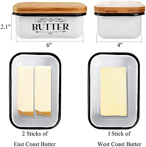 Yesland Butter Dish With Wooden Lid - Unbreakable Enamel Container