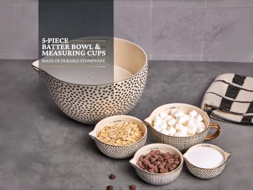 Ceramic Mixing Bowl Set – 5-Piece Measuring & Serving Bowls with Large