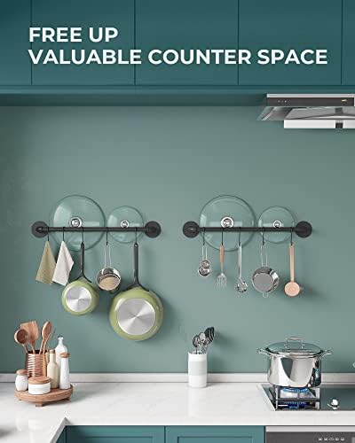 OROPY 21'' Pot Rack Wall Mounted, Iron Pipe Hanging Rack, 10 S Hooks, 2Pack