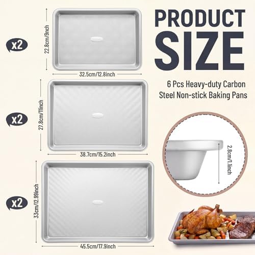 Roshtia 6 Packs Carbon Steel Nonstick Baking Pans Set, Cookie Sheets