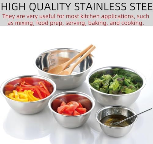5 Piece Stainless Steel Mixing Bowl Set With Measurement Markers