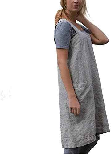 VLZUFE Cotton Linen Apron for women Cross Back Apron Pinafore Dress