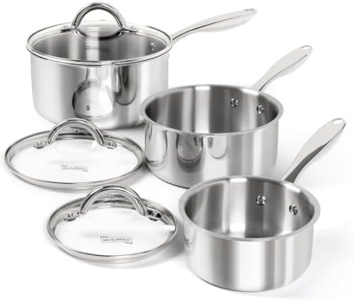 MICHELANGELO Saucepan Set 6pc, Triply Stainless Steel Sauce Pan with