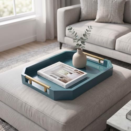 Decorative Wood Serving Tray with Polished Gold Handles, Octagon MDF