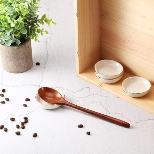Boao 2.7 Inches Mini Ceramic Spoon Rests, Gold Rim Kitchen Spoon