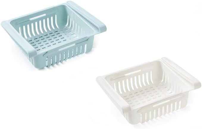 2 Pack Expandable Refrigerator Organizer Bins, Sliding Fridge Storage