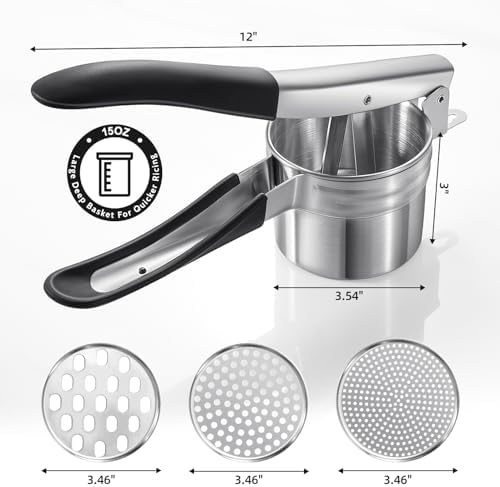 Potato Ricer, Sopito Upgraded Stainless Steel Potato Masher with 3