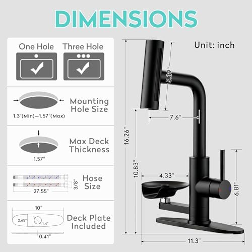 KAIYING Waterfall Kitchen Faucet with Pull-Down Sprayer & Glass Rinser