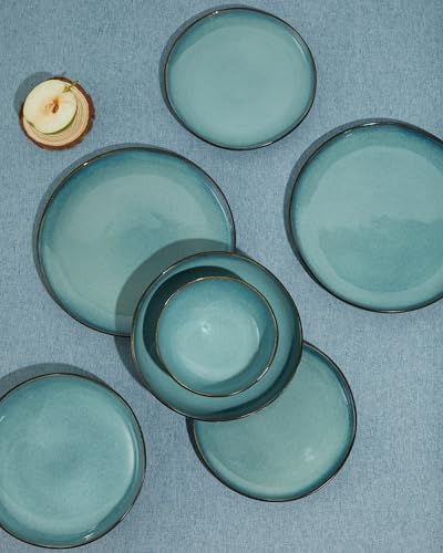 Pokini Stoneware Dinnerware Sets for 8, 24Pcs Ceramic Plates and Bowls Sets