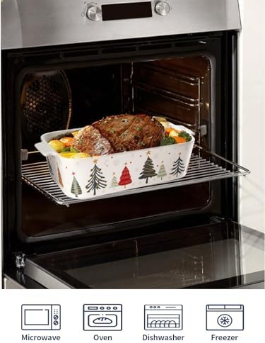 Samsle Ceramic Baking Dish with Lid, 76 oz Casserole Pan, White