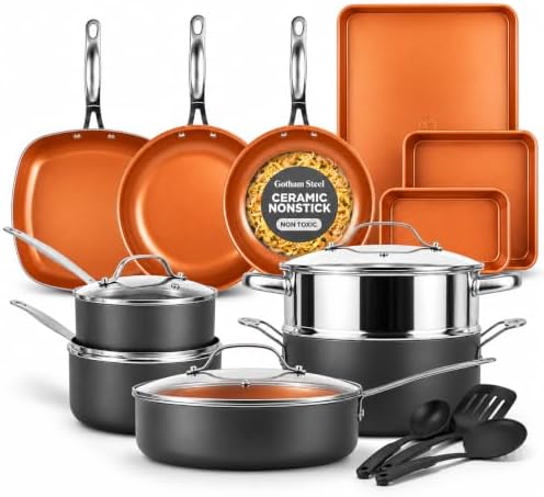 GOTHAM STEEL 20 Pc Titanium Ceramic Cookware Set, Diamond Infused