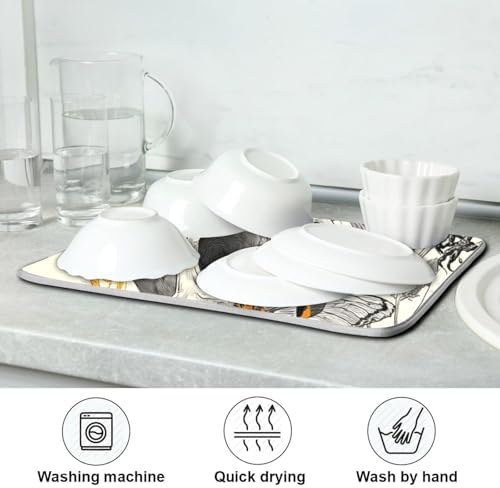 OTVEE Skull and Flower Mix Dish Drying Mat for Kitchen Counter