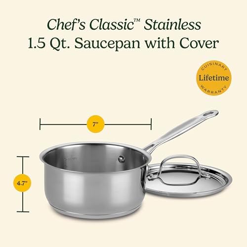 Cuisinart 1.5 Quart Sauce Pan with Cover, Stainless Steel Pot with