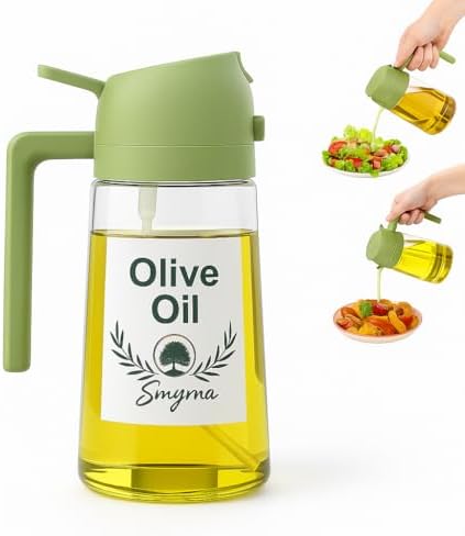 16oz/470ml Green Glass Olive Oil Sprayer, 2-in-1