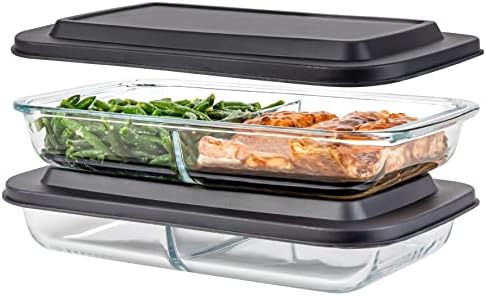 2 Pack Divided Glass Casserole Dishes, 2.3 Qt Each
