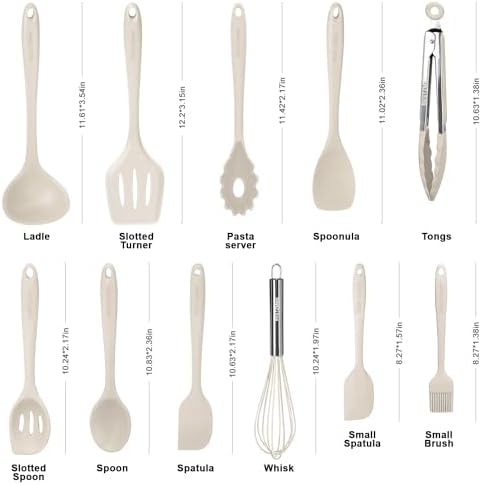 11 Colorful Silicone Kitchen Utensils Set, Khaki