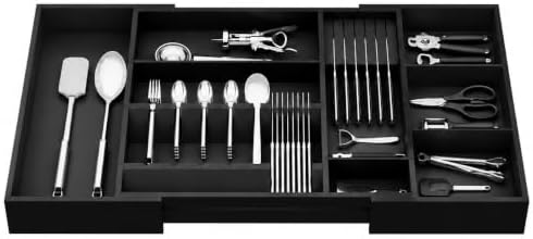 Bamboo Expandable Kitchen Drawer Organizer, 17.8-30 in,Black