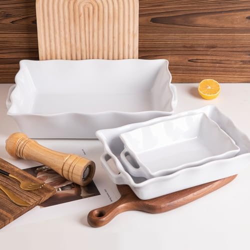 Sweejar Ceramic Rectangular Bakeware Set of 3, White