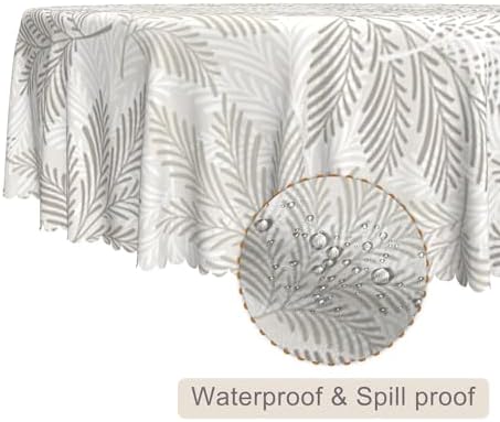 Grey Leaves Round Tablecloth 42 Inch Spring Leaf Printed Rustic