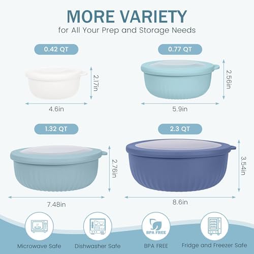 8 Piece Mixing Bowls with Lids Set BPA Free Nesting Plastic Kitchen