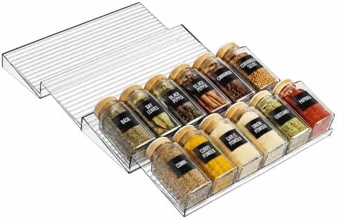 4-Tier Expandable Spice Drawer Organizer, Clear Plastic Seasoning