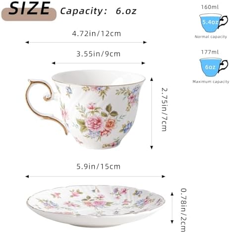 Agyiuns tea cups and saucers ceramic coffee mug 6oz set of 4 for