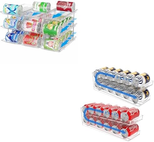 Can Organizer for Pantry Stackable AND Rolling Soda Can Dispenser for