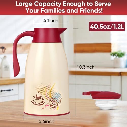 Thermal Coffee Carafe 40.5 Oz, Hot/Cold 12H Leak-Proof Spout for