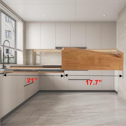 DINDON Pull Out Cabinet Organizer for Pans, Cookie Sheet, Bakeware, Cutting Board, Slide Out Kitchen Cabinet Storage Organizer Rack, 10.5''W X 21"D X 7.5"H, Wood