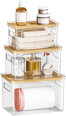 Trash Bag Holder Dispenser,Plastic Under Sink Organizer,Bamboo lid,Set