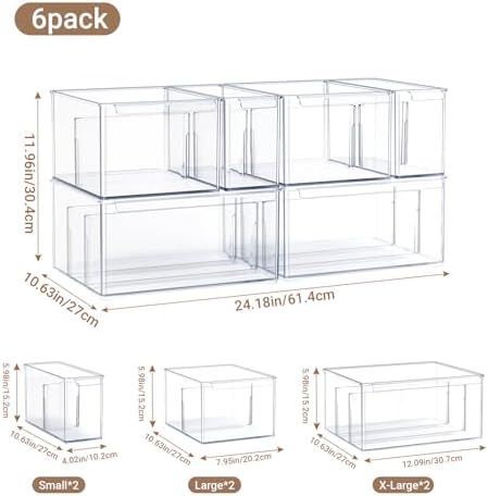 Clear Plastic Storage Bins with Dividers for Fridge Pantry Organizers