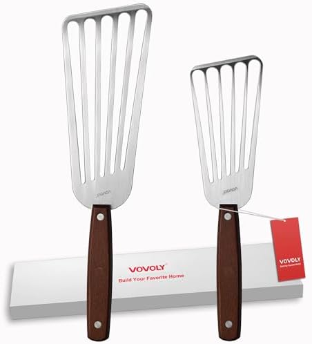 Fish Spatula Turner, Stainless Steel Slotted Spatulas Set, 3"x6"+4"x8"