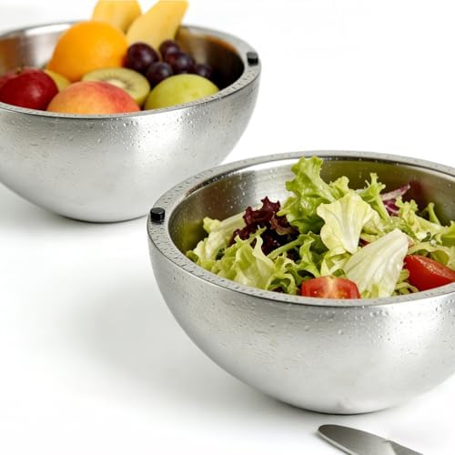 Dip Chiller Bowl 2 Pack- 70 OZ Large Capacity, Frozen Ice Stainless Steel Insulated Party Serving Bowl, Salad Pod for Parties Salsa, Guacamole, Condiments, Sauces, Keeps Food Hot or Cold