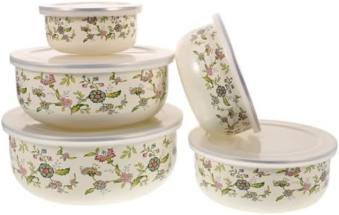 PRETYZOOM 5Pcs Enamel Bowls with Lids Nesting Salad and Food Bowls for