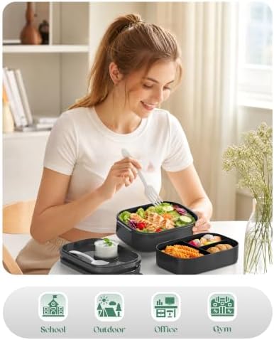 Bento Lunch Box, 65 oz 3-Tier Stackable Lunch Container, Adjustable