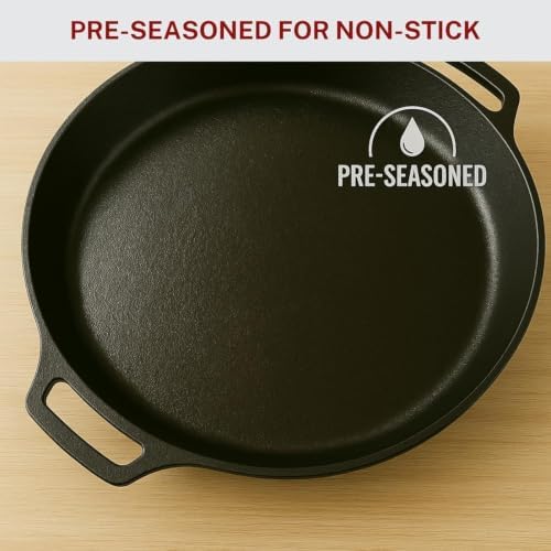 Extra Large Pre-Seasoned 17 Inch Cast Iron Skillet With Lid, Double Handle