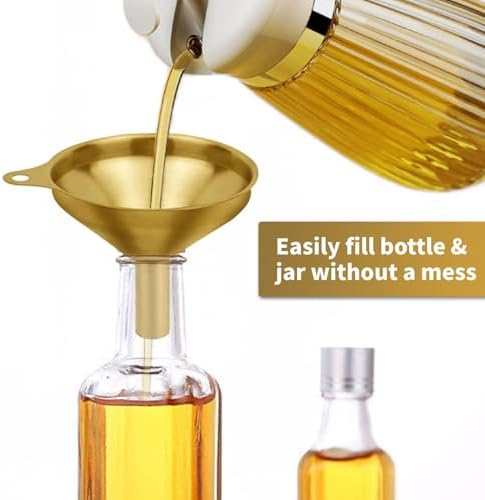 Stainless Steel Funnel, 3 Pack Gold Metal Kitchen Funnel Set, Food