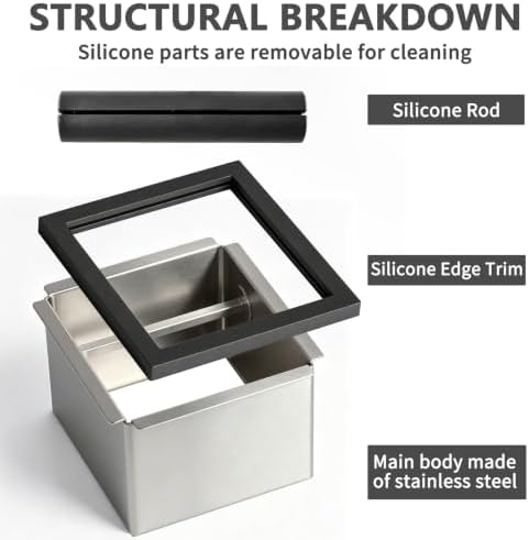 Espresso Knock Box,Built-in Desktop Stainless Steel coffee knock box