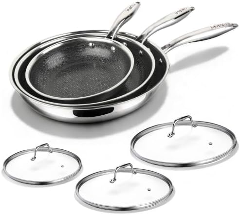 imarku 8"/10"/12" Hybrid Non Stick Frying Pan Set with Lids, PFOA Free